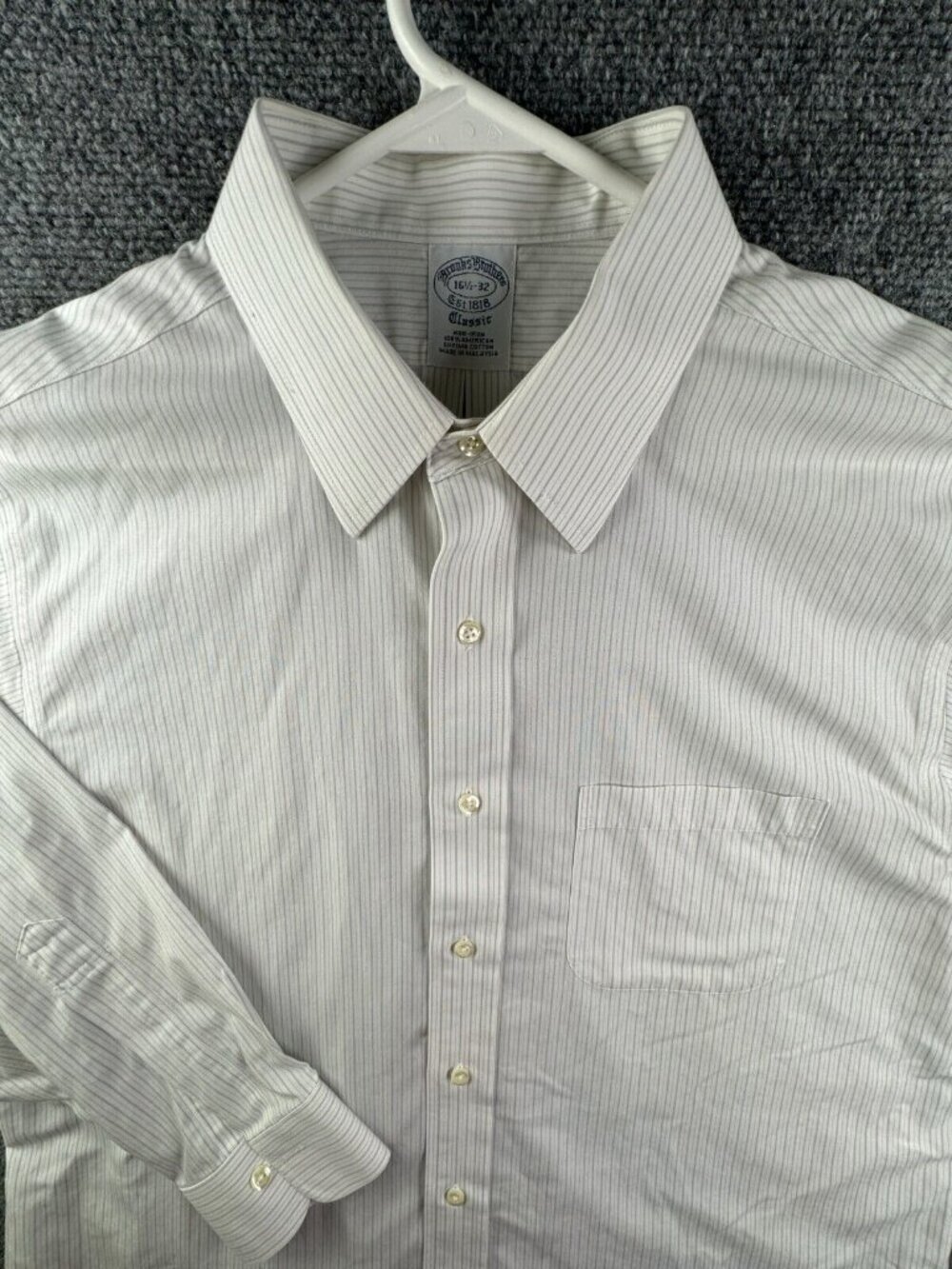 Brooks Brothers Long Sleeve Button Up Shirt 16.5 32 Classic Supima Striped Gray